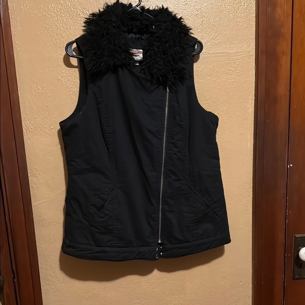Black Faux Fur Collar Women's Vest